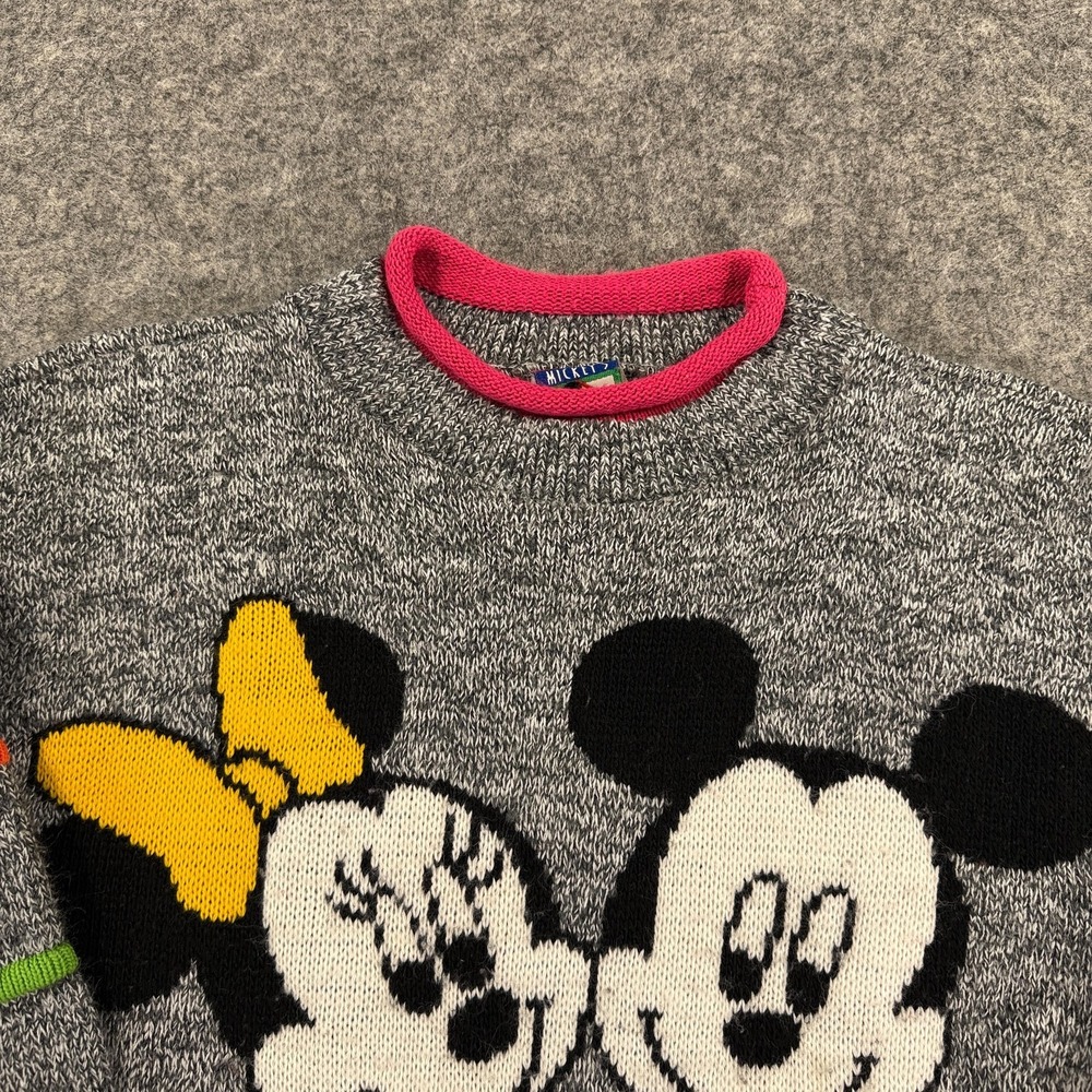 Vintage Mickeys For Kids Stuff Sweater Girls Large Gray Mickey Minnie 90s - Picture 2 of 10